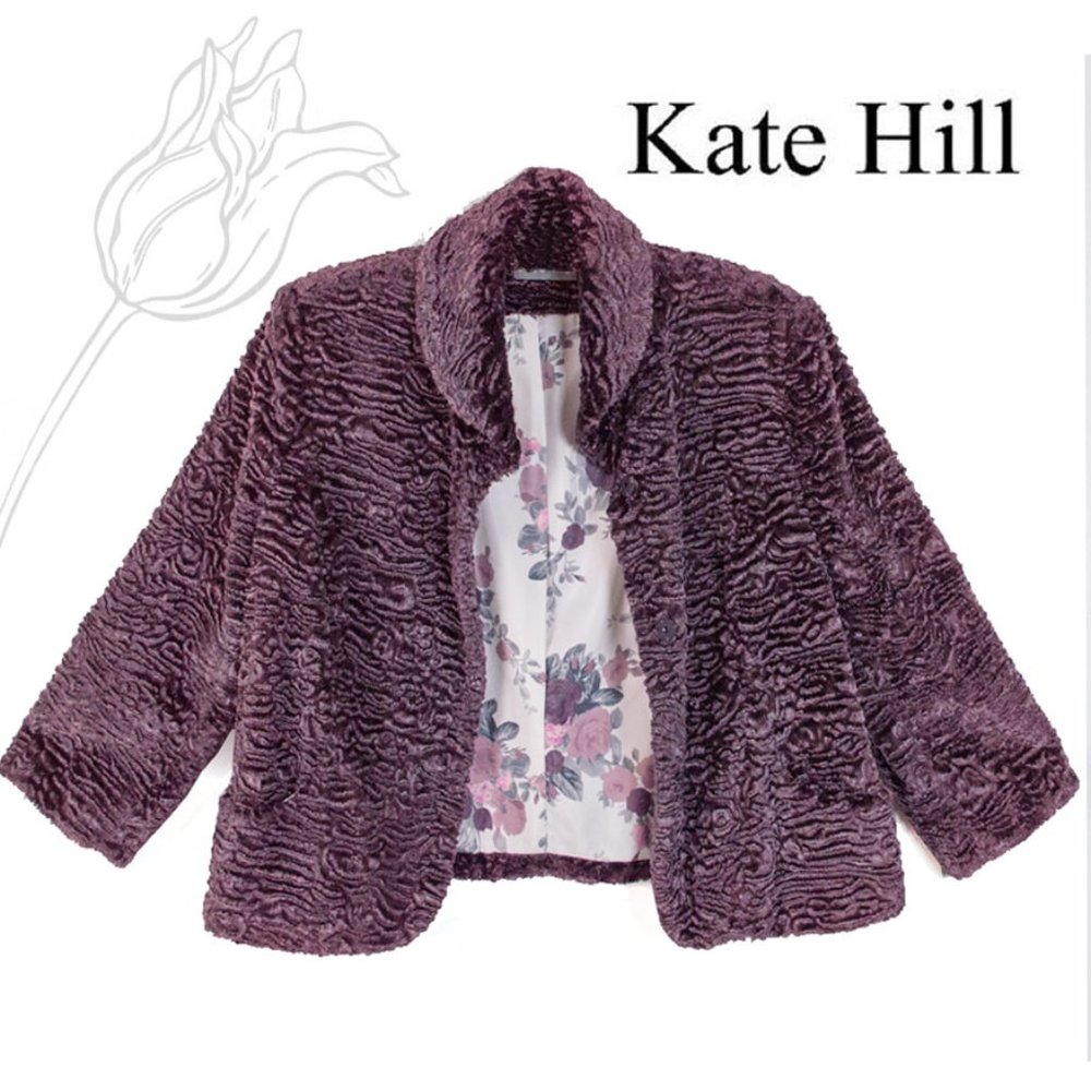 Kate Hill Dark Purple Fuzzy Texture Short Coat 10 - Picture 1 of 8
